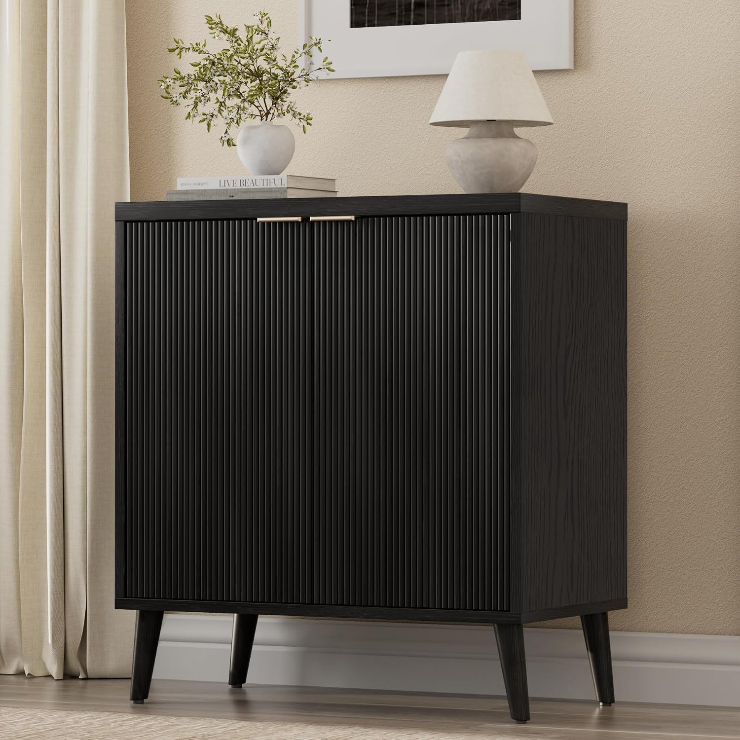 Desk Setup Room - Buffet cannelé avec rangement, meuble d'appoint